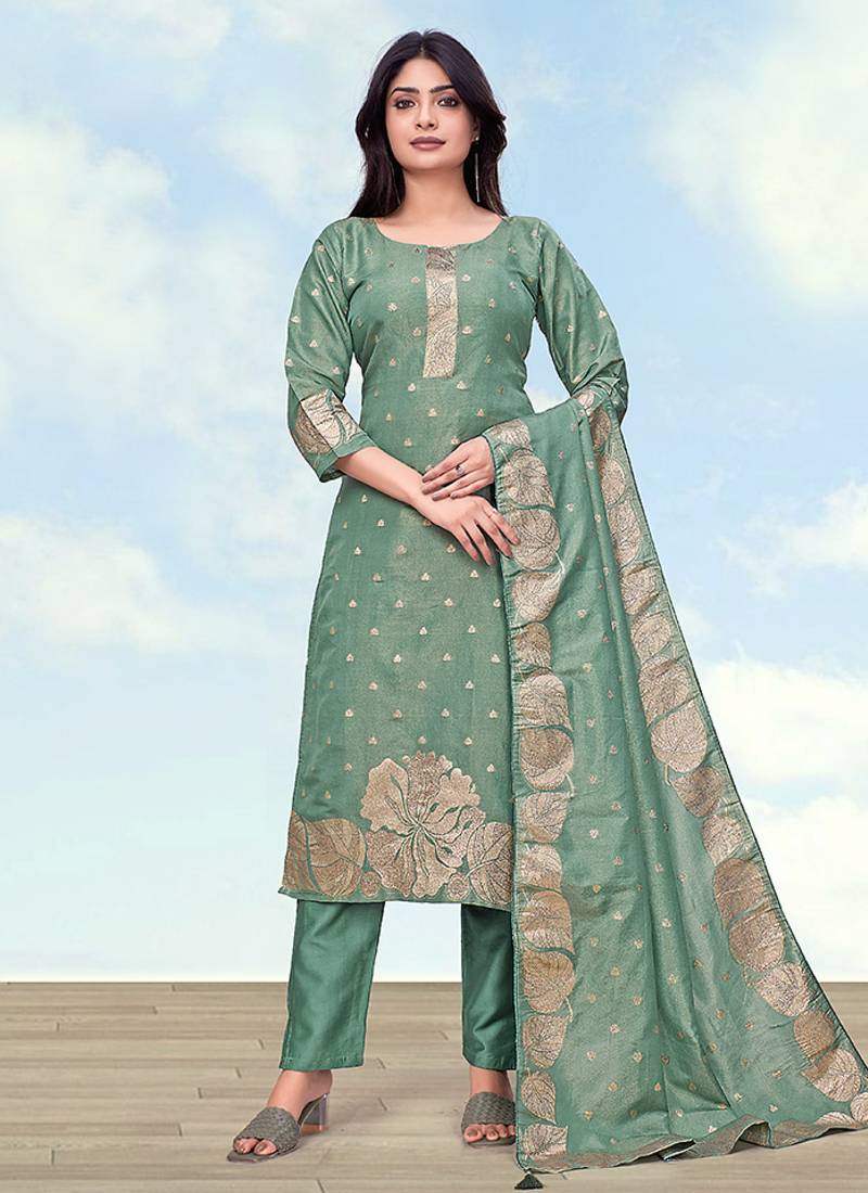 Sea green simar dyble print sttiched kurta set