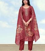 Rust red simar kurta set with floral print