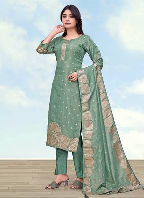 Sea green simar dyble print sttiched kurta set 2