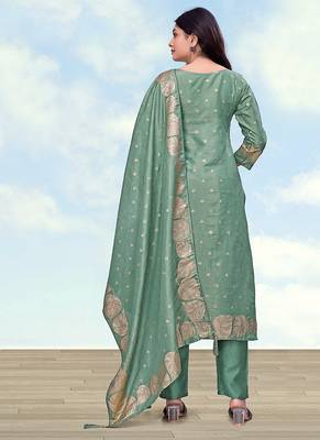 Sea green simar dyble print sttiched kurta set 4