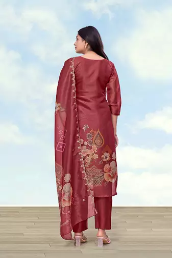 Rust red simar kurta set with floral print
