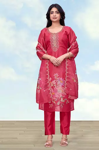 Pink simar kurta set with floral print