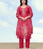 Pink simar kurta set with floral print