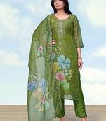 Mehendi green simar kurta set with floral print