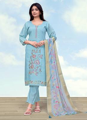 Light blue roman embroidered work kurta set 1
