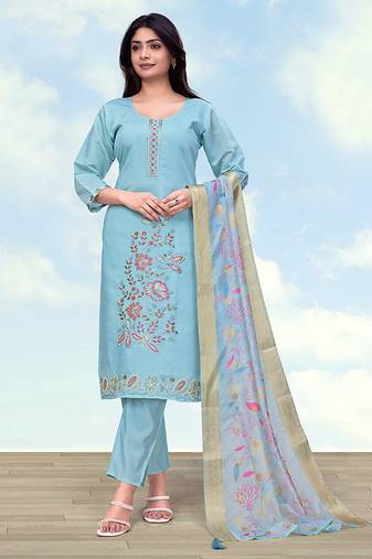 Light blue roman embroidered work kurta set