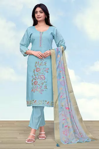 Light blue roman embroidered work kurta set