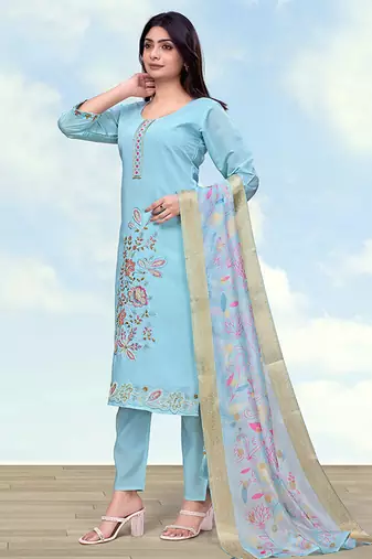 Light blue roman embroidered work kurta set