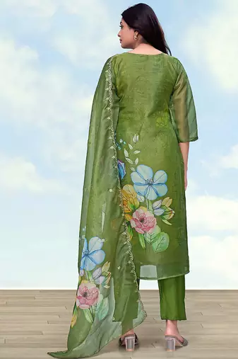 Mehendi green simar kurta set with floral print
