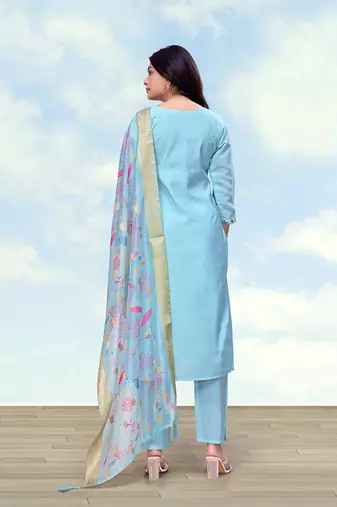 Light blue roman embroidered work kurta set