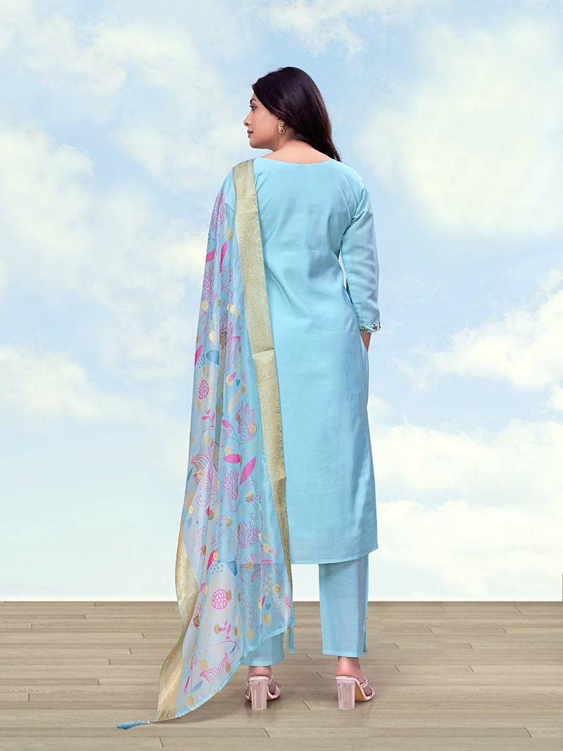 Light blue roman embroidered work kurta set