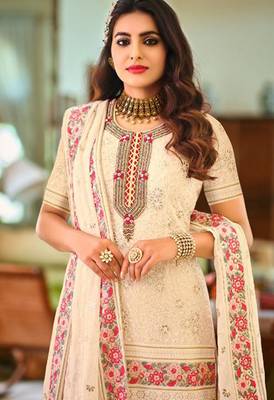 Pure georgette party wear sharara in off white color with embroidery work 2