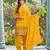 Pure georgette wedding wear suit in yellow color with embroidery work