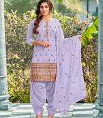 Pure georgette party wear suit in lavender color with embroidery work