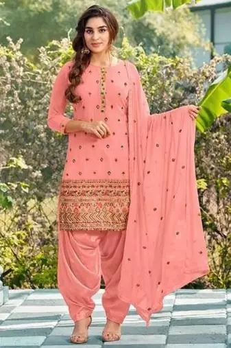 Pure georgette party wear suit in pink color with embroidery work