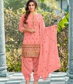 Pure georgette party wear suit in pink color with embroidery work