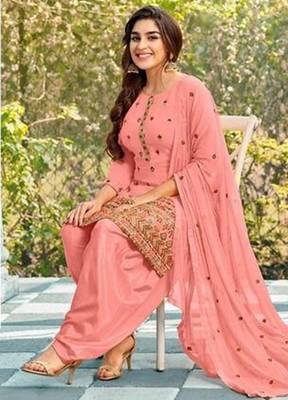 Pure georgette party wear suit in pink color with embroidery work 2