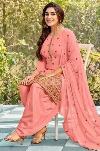 Pure georgette party wear suit in pink color with embroidery work