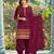 Pure georgette party wear suit in maroon color with embroidery work