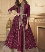Georgette party wear anarkali suit in light wine with embroidery work