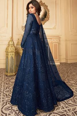 Butterfly net fabrics wedding wear gown in blue color with embroidery work 3