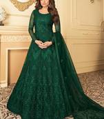 Butterfly net fabrics wedding wear gown in green color with embroidery work