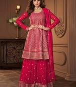 Pure georgette party wear sharara in pink color with embroidery work