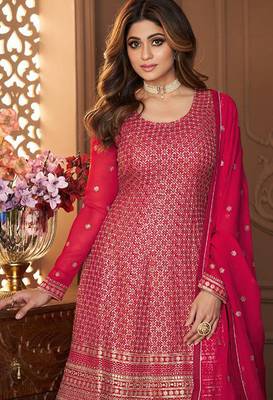 Pure georgette party wear sharara in pink color with embroidery work 2