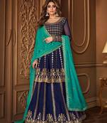 Georgette party wear sharara in blue color with embroidery work