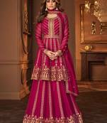Georgette party wear sharara in magenta color with embroidery work