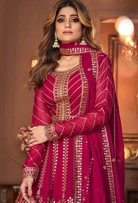 Georgette party wear sharara in magenta color with embroidery work 2