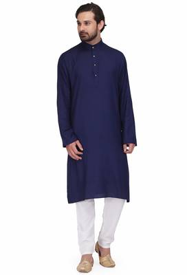 Navy blue rayon straight long kurta with white pants 1