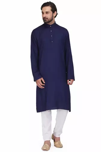 Navy blue rayon straight long kurta with white pants
