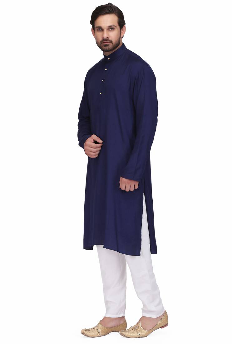 Navy blue rayon straight long kurta with white pants