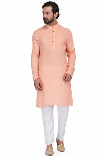 Peach color rayon long kurta with white pants