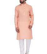 Peach color rayon long kurta with white pants