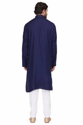 Navy blue rayon straight long kurta with white pants 3