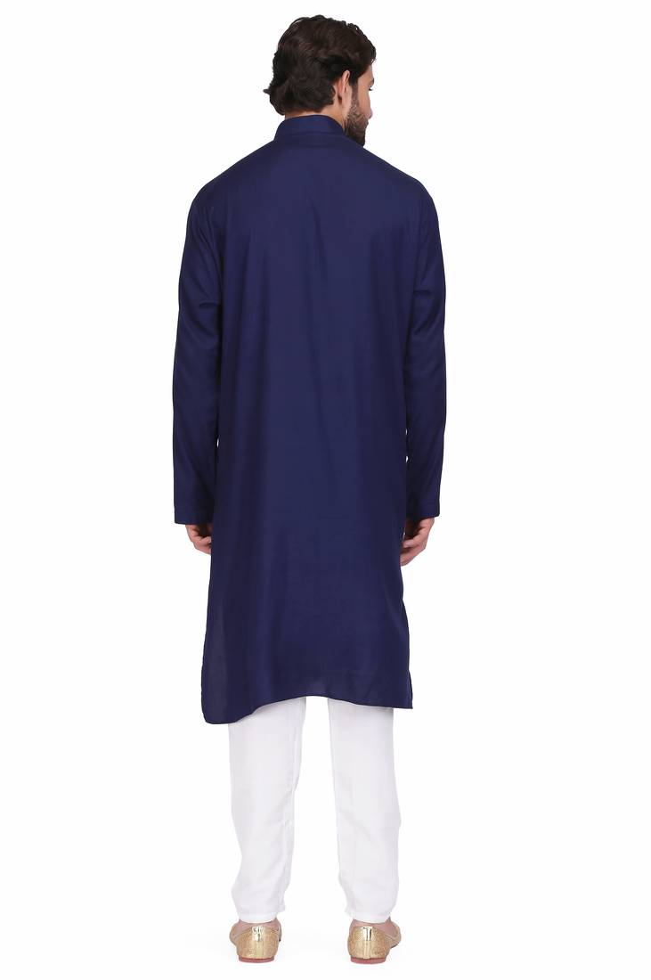 Navy blue rayon straight long kurta with white pants