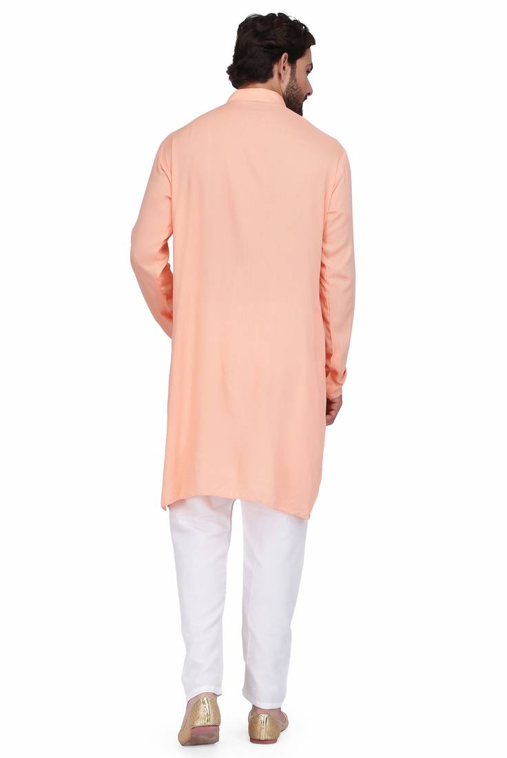 Peach color rayon long kurta with white pants