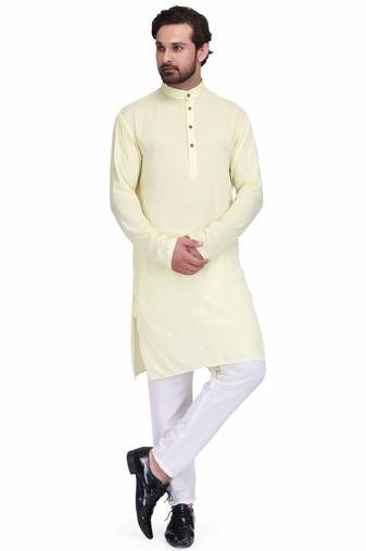Lemon yellow rayon long kurta with white pants