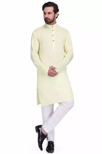 Lemon yellow rayon long kurta with white pants
