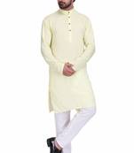Lemon yellow rayon long kurta with white pants