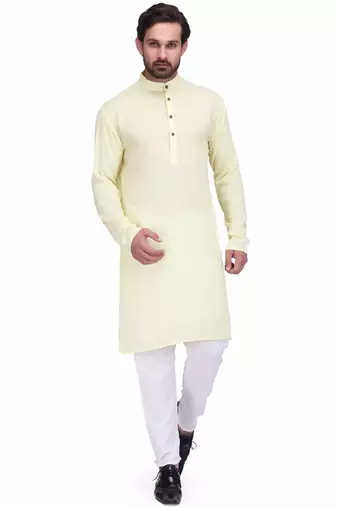 Lemon yellow rayon long kurta with white pants