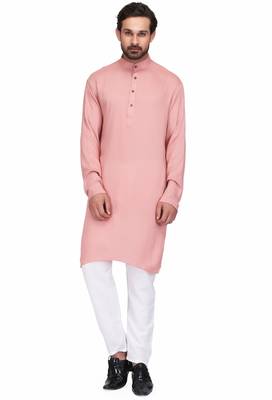 Elegent dusty pink rayon long kurta with white pants 1