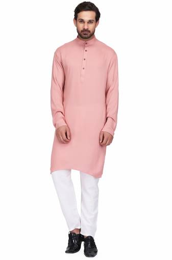 Elegent dusty pink rayon long kurta with white pants