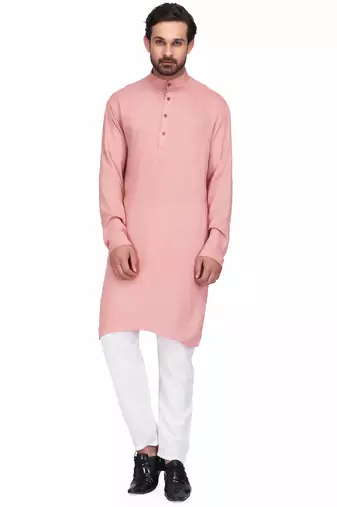 Elegent dusty pink rayon long kurta with white pants