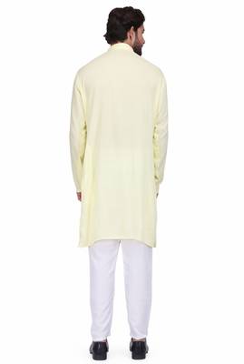 Lemon yellow rayon long kurta with white pants 3