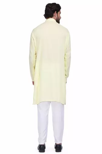 Lemon yellow rayon long kurta with white pants
