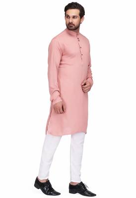 Elegent dusty pink rayon long kurta with white pants 2