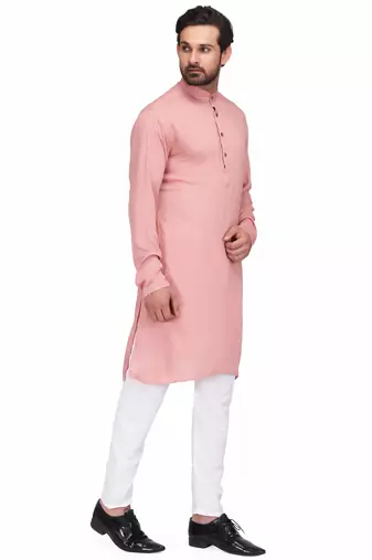Elegent dusty pink rayon long kurta with white pants